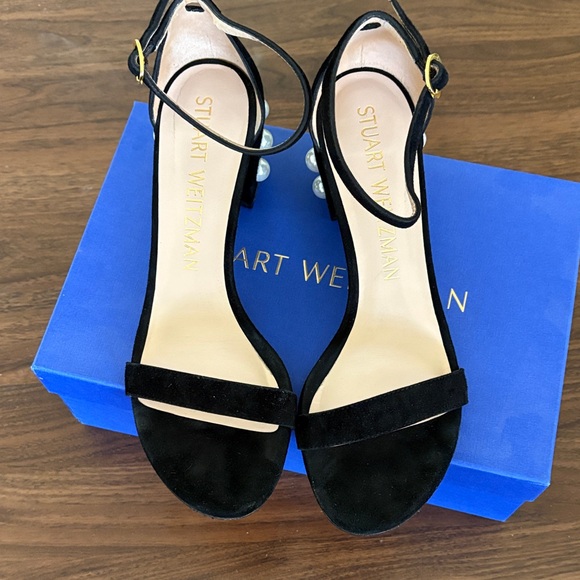 Stuart Weitzman Black Suede Heels with Pearl Accents - Picture 1 of 5